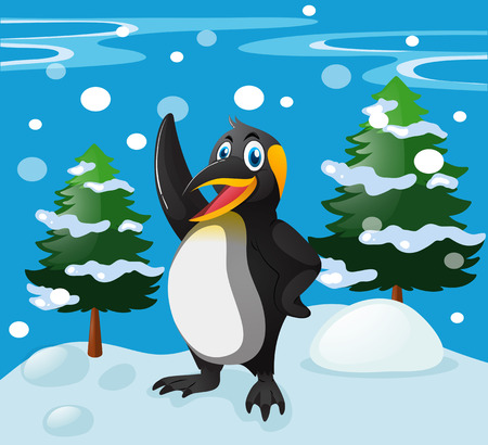Cute penguin standing in snow field illustrationのイラスト素材