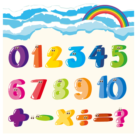 Font design for numbers and signs in many colors illustrationのイラスト素材