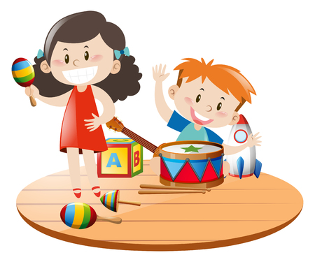 Children playing with toys illustrationのイラスト素材