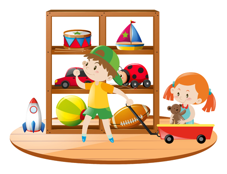 Kids in room full of toys illustrationのイラスト素材