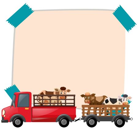 Paper template with cows on truck illustrationのイラスト素材