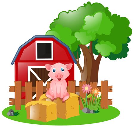 Little pig on the farm illustrationのイラスト素材