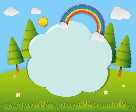 Border template wiht rainbow in the park illustrationのイラスト素材