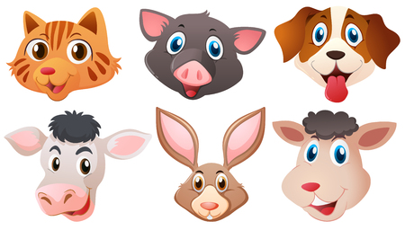 Different heads of cute animals illustrationのイラスト素材