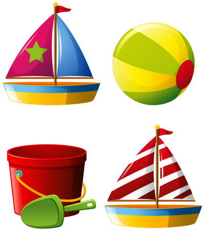 Beachball and other beach toys illustrationのイラスト素材