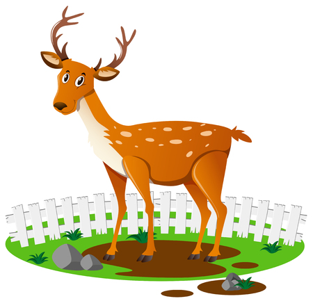 Deer standing on muddy puddle illustrationのイラスト素材