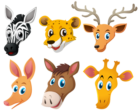 Animal heads on white background illustrationのイラスト素材