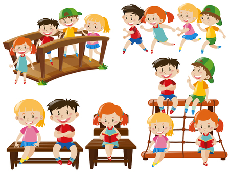 Children doing different activities illustrationのイラスト素材