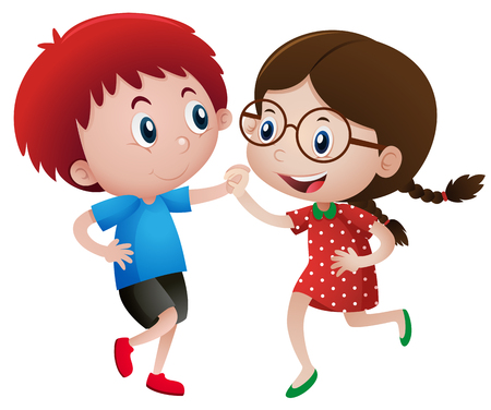 Littel boy and girl dancing illustrationのイラスト素材