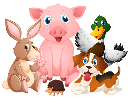 Farm animals in group illustrationのイラスト素材