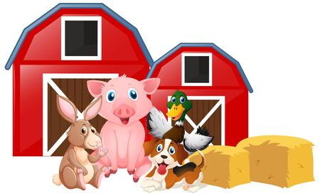 Farm animals in the farm illustrationのイラスト素材