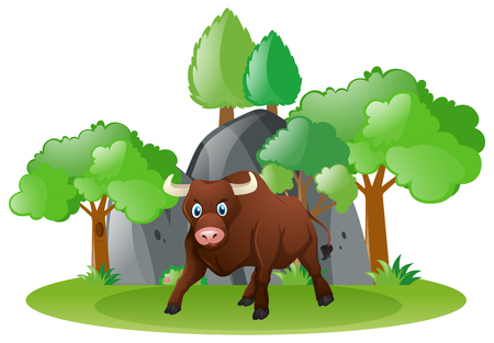 Bull standing in the field illustrationのイラスト素材