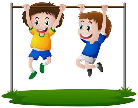 Two boys exercising on bar illustrationのイラスト素材