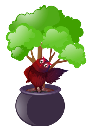 Owl standing under the tree illustrationのイラスト素材