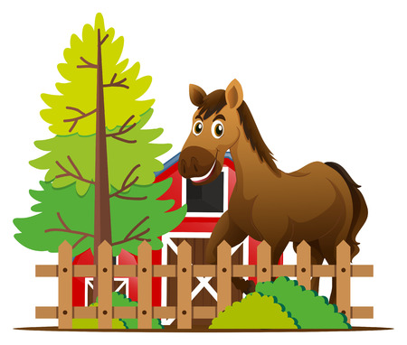 Brown horse in the farm illustrationのイラスト素材