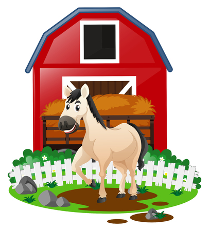 White horse in the farm illustrationのイラスト素材