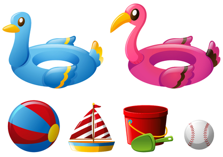 Beach toys with floating rings and ball illustrationのイラスト素材