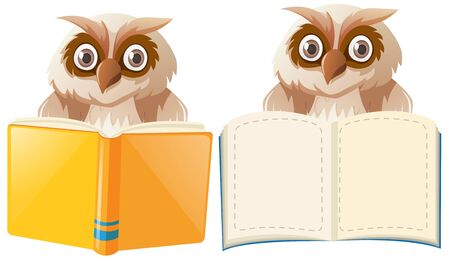 Two owls with book templates illustrationのイラスト素材