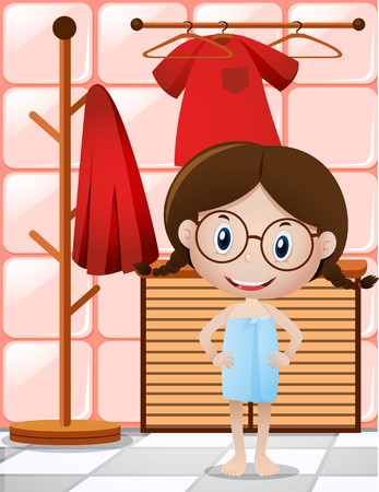 Little girl in blue towel illustrationのイラスト素材