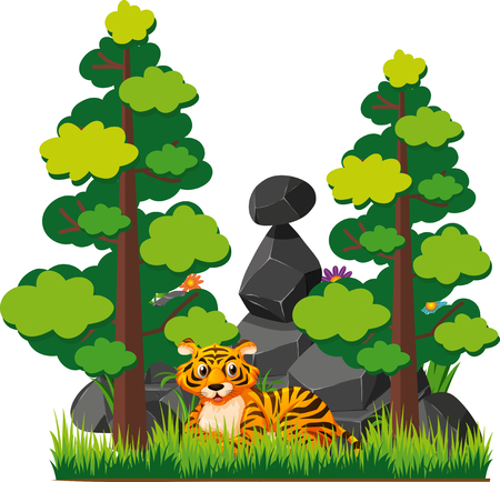 Wild tiger in the forest illustrationのイラスト素材