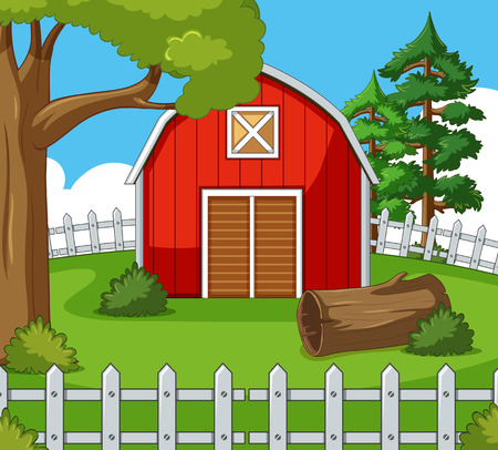 Farm scene with red barn illustrationのイラスト素材