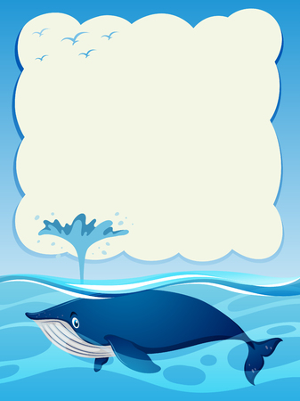 Border template with blue whale in the ocean illustrationのイラスト素材