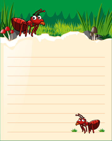 Paper template with two red ants illustrationのイラスト素材
