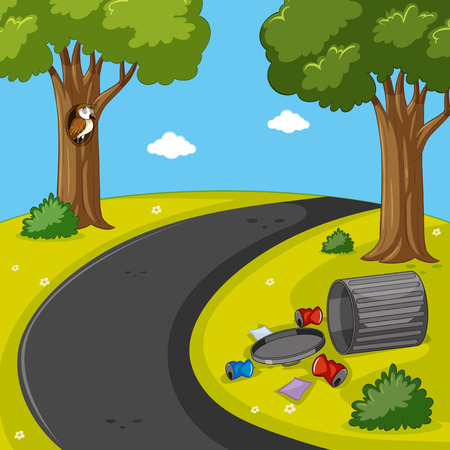 Park scene with trash on the lawn illustrationのイラスト素材
