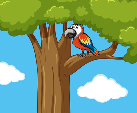 Parrot bird on the tree branch illustrationのイラスト素材