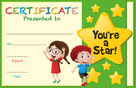 Certificate template with kids and stars illustrationのイラスト素材