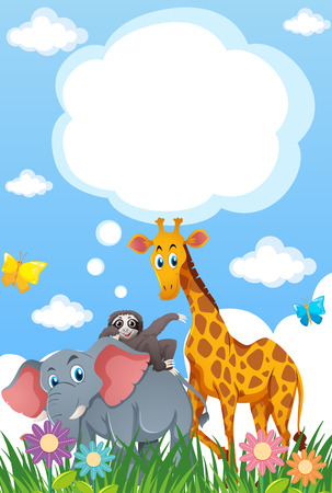 Background template with animals in garden illustrationのイラスト素材