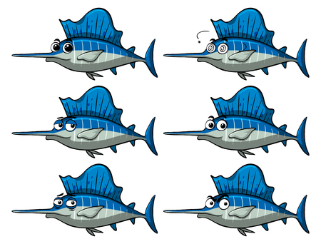 Swordfish with different facial expressions illustrationのイラスト素材