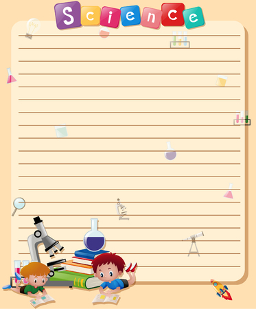 Line paper template with boys reading book illustrationのイラスト素材