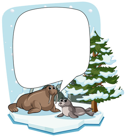 Walrus and seal on ice illustrationのイラスト素材