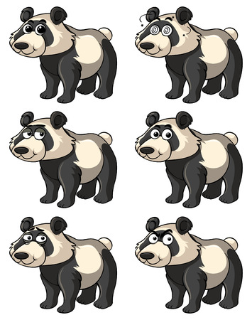 Panda with different facial expressions illustrationのイラスト素材