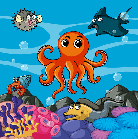 Sea animals living under the sea illustrationのイラスト素材