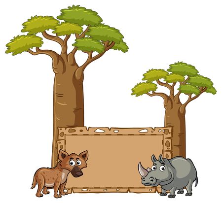 Banner template with hyena and rhino illustrationのイラスト素材