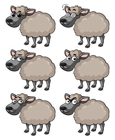 Sheep with different facial expressions illustrationのイラスト素材