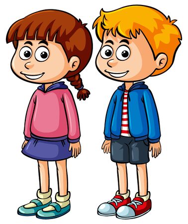 Boy and girl with happy face illustrationのイラスト素材