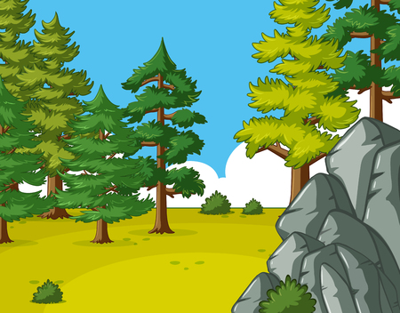 Scene with pine trees in the field illustrationのイラスト素材