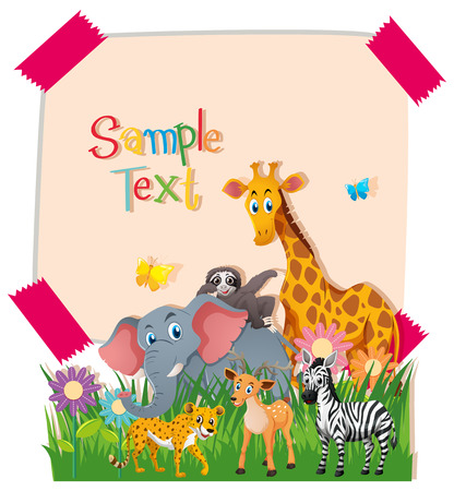 Paper template with wild animals illustrationのイラスト素材