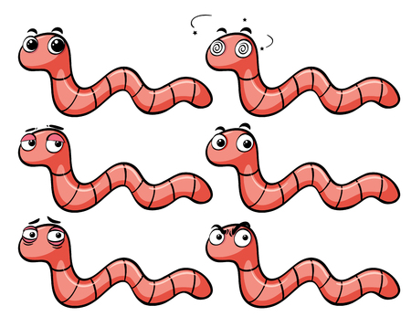 Worms with different facial expressions illustrationのイラスト素材