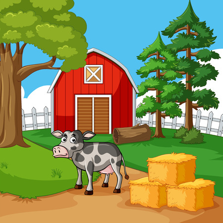 Cow living on the farm illustrationのイラスト素材