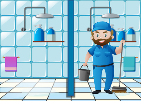 Janitor cleaning the toilet illustrationのイラスト素材
