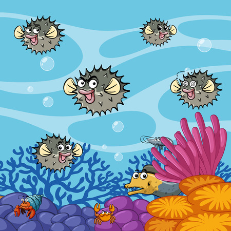 Pufferfish swimming under the ocean illustrationのイラスト素材