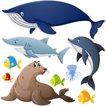 Different types of sea animals illustrationのイラスト素材