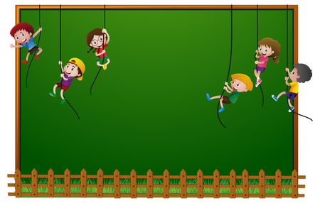 Board template with kids hanging on ropes illustrationのイラスト素材
