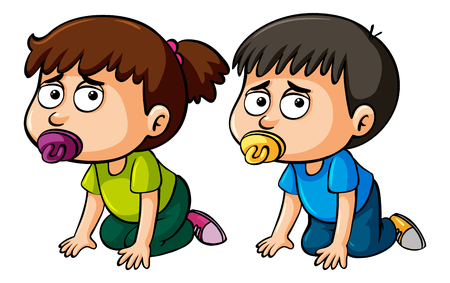 Boy and girl toddlers crawling on floor illustrationのイラスト素材