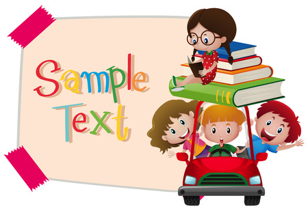 Paper template with kids in red car illustrationのイラスト素材