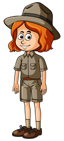 Woman in safari outfit illustrationのイラスト素材